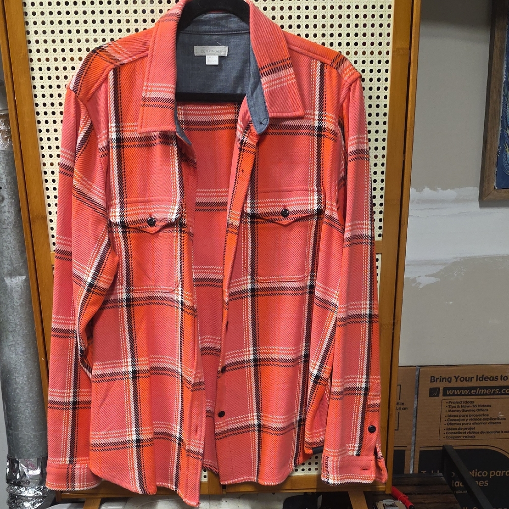 Outerknown Coral Orange Plaid BlanketShirt Jacket Unisex